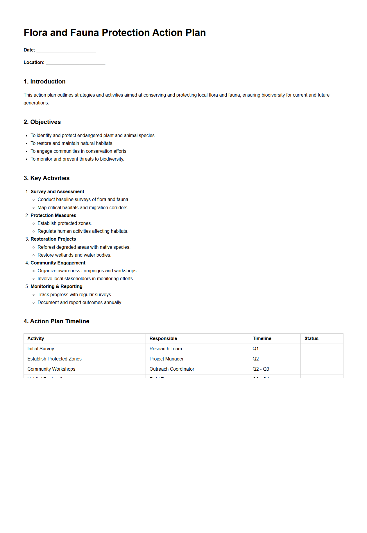 Flora and Fauna Protection Action Plan