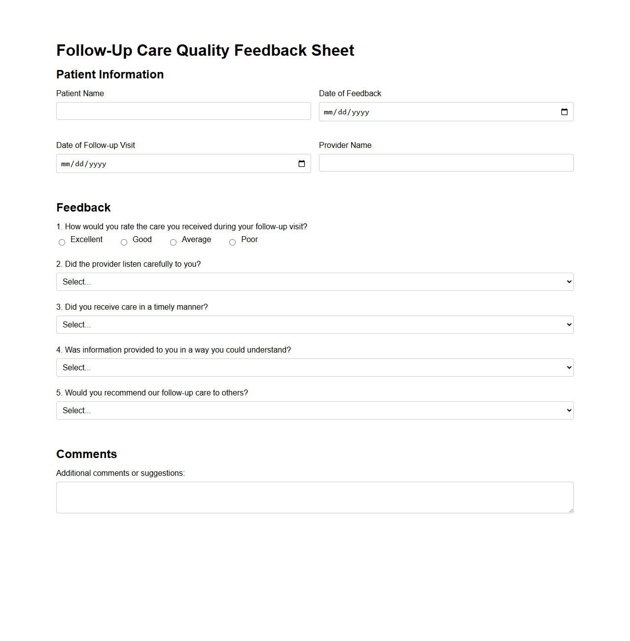 Follow-Up Care Quality Feedback Sheet