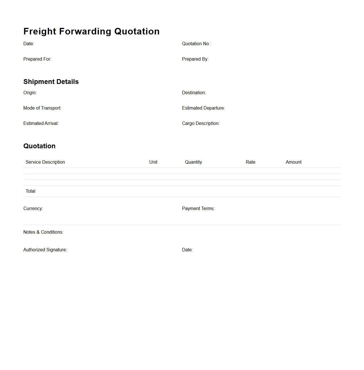Freight Forwarding Quotation Template