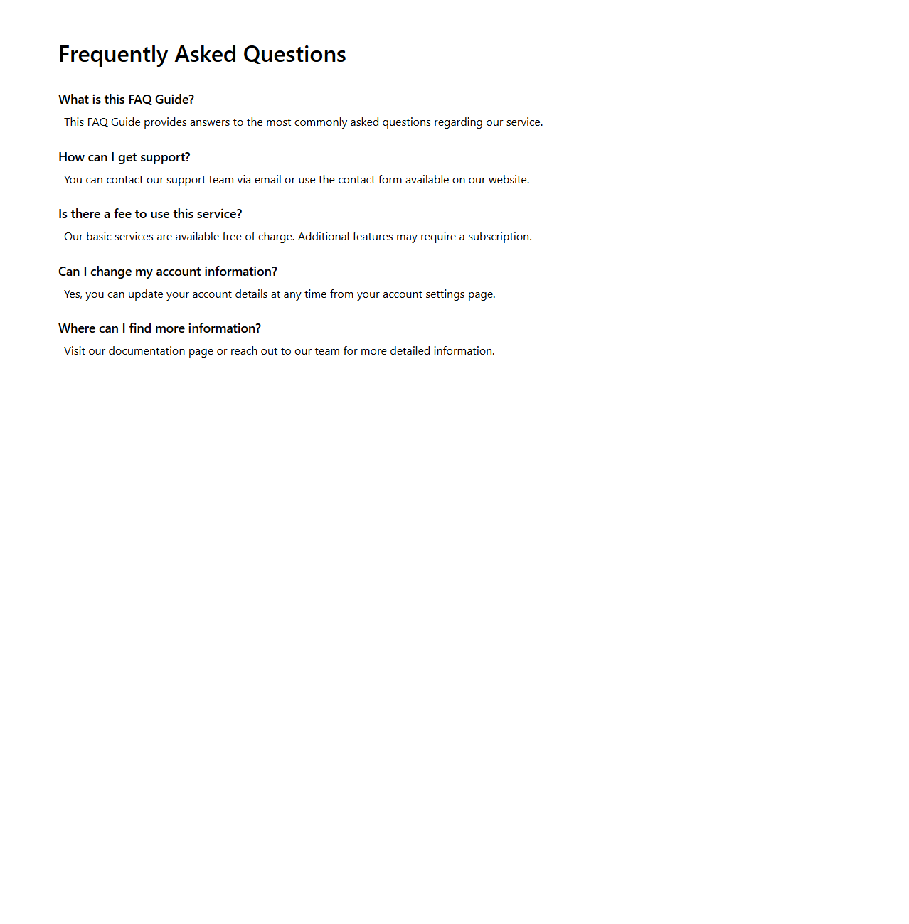 Frequently Asked Questions (FAQ) Guide Sample