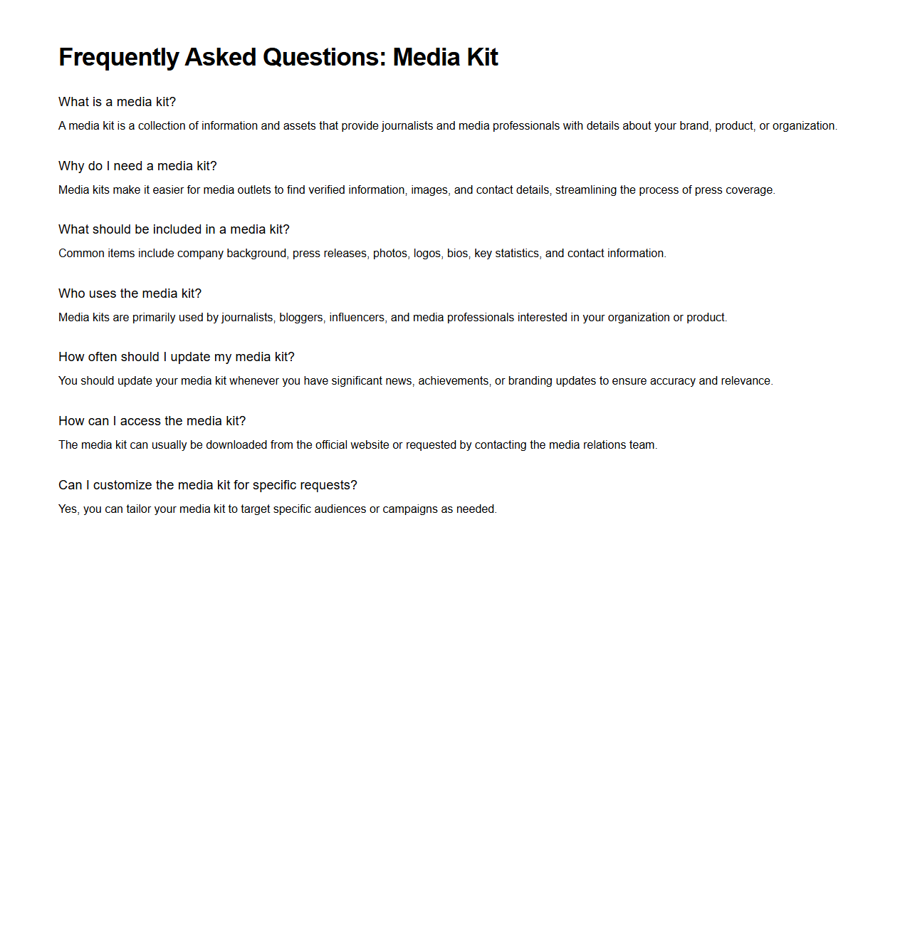Frequently Asked Questions (FAQ) for Media Kits