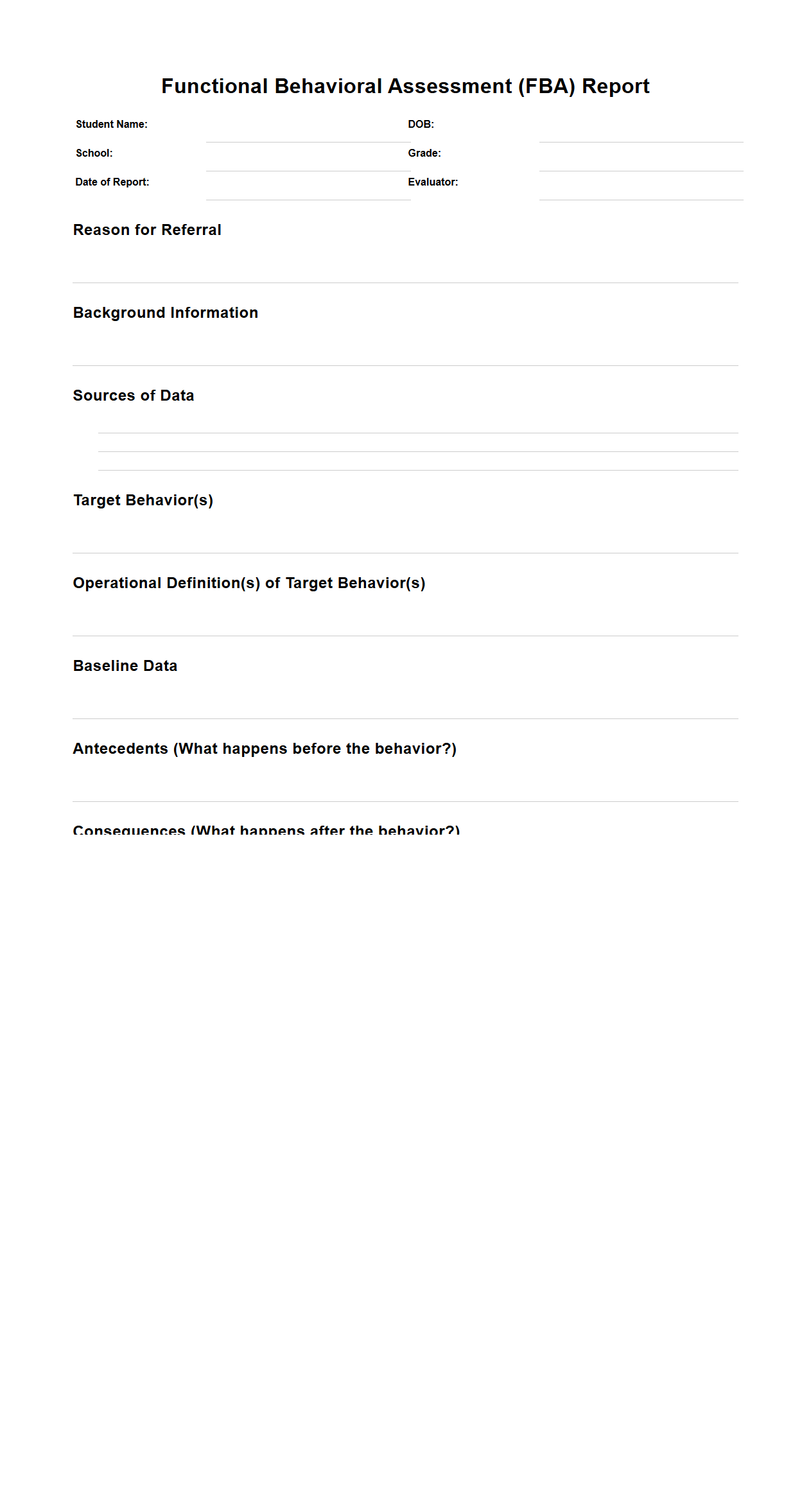 Functional Behavioral Assessment Report for IEP