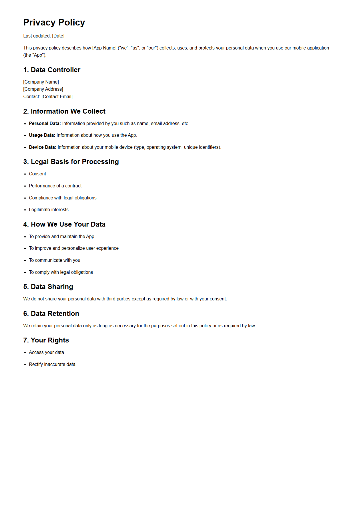 GDPR-Compliant Privacy Policy Template for Mobile Apps