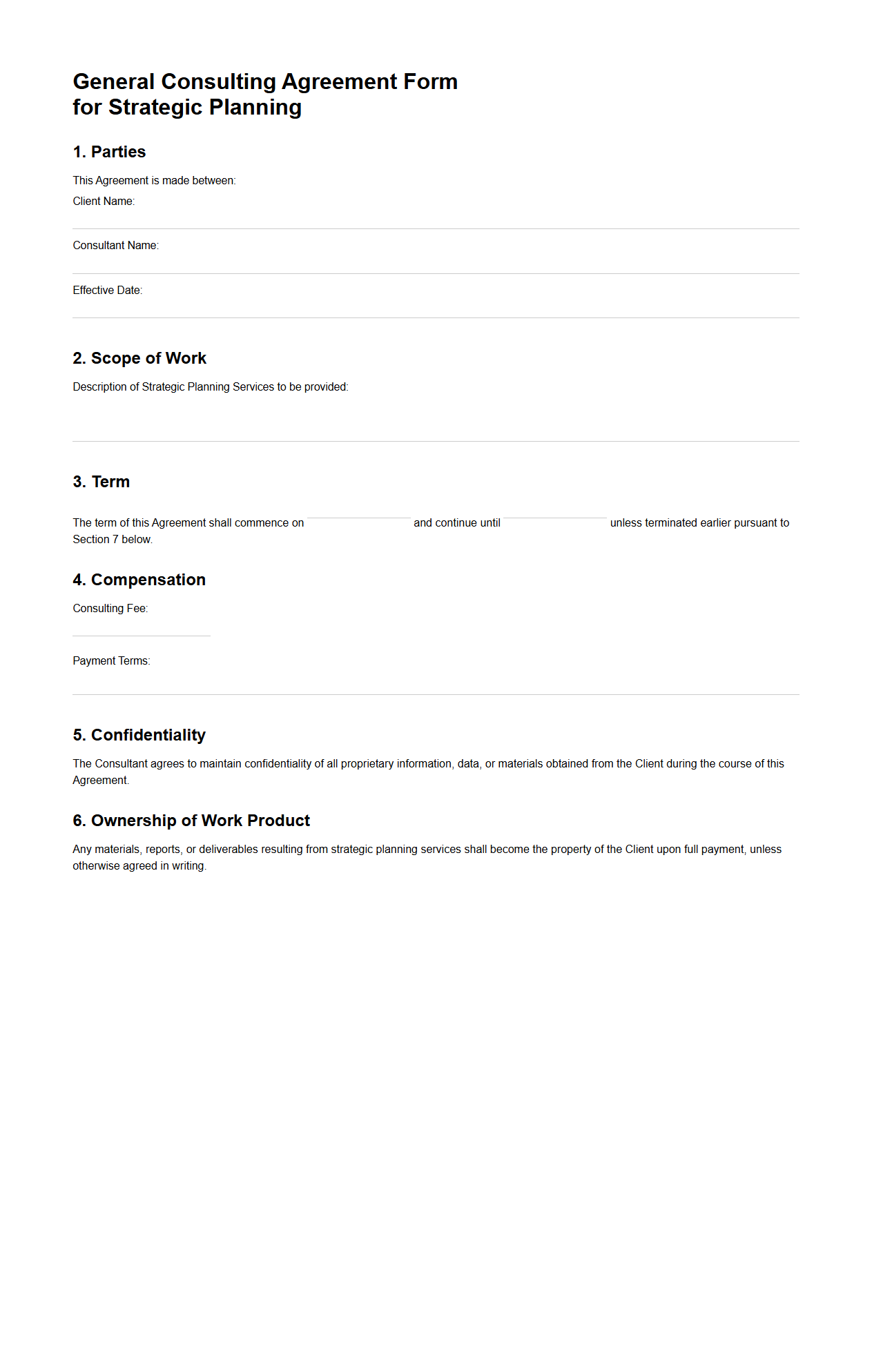 General Consulting Agreement Form for Strategic Planning