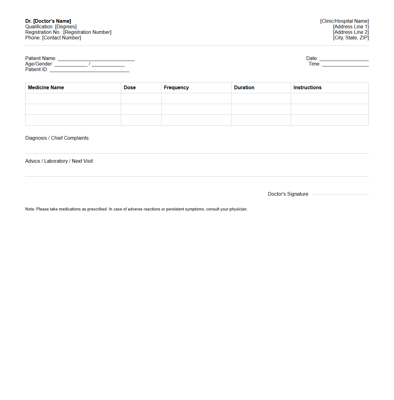 General Physician Outpatient Prescription Template