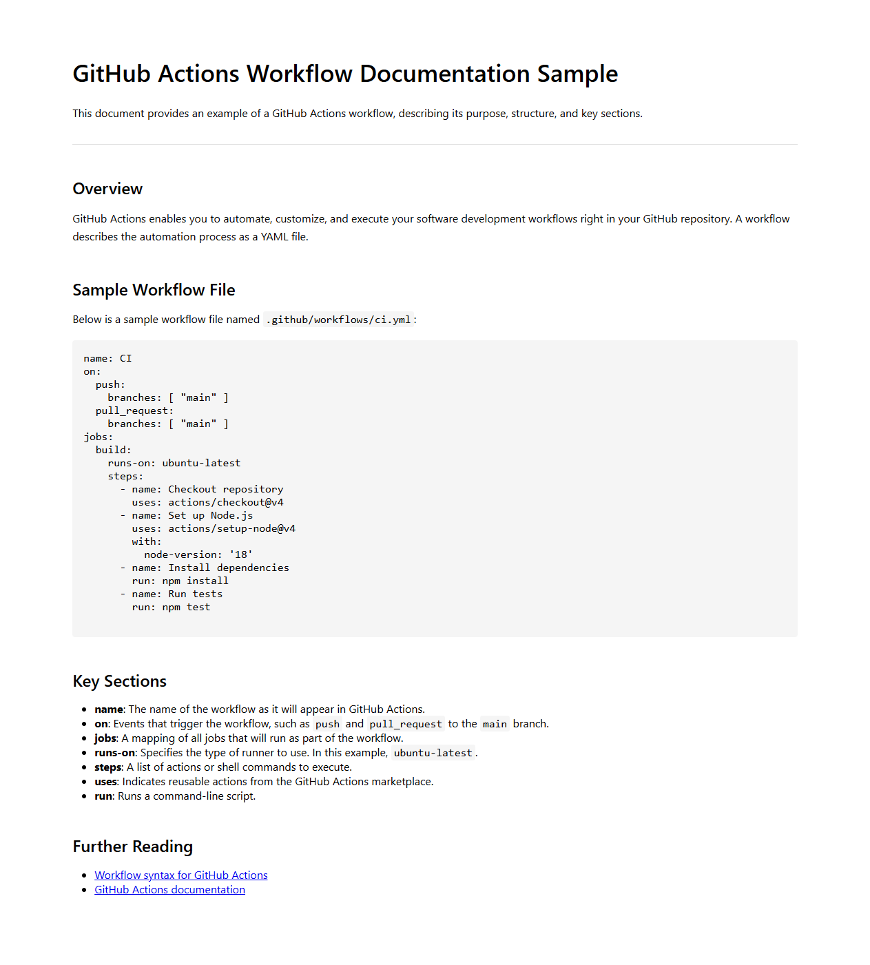 GitHub Actions Workflow Documentation Sample