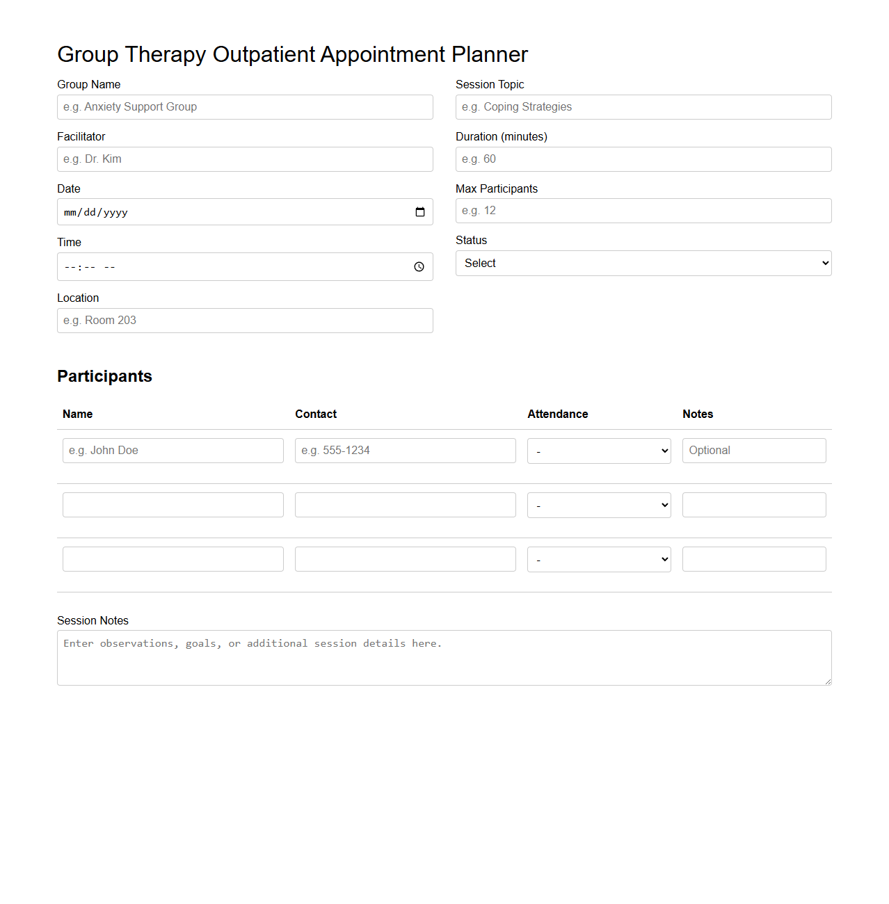 Group Therapy Outpatient Appointment Planner