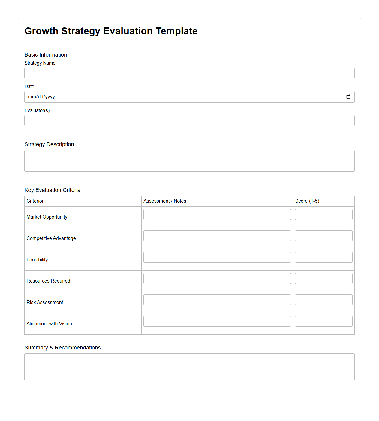 Growth Strategy Evaluation Template