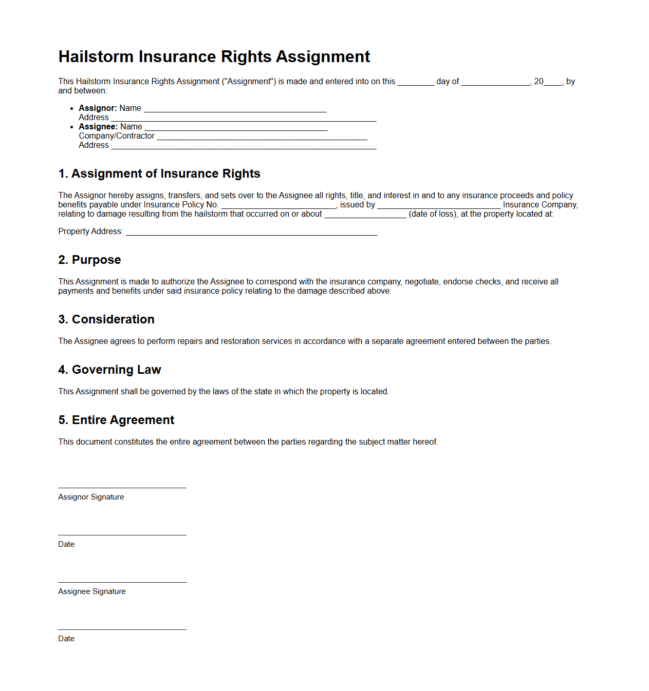 Hailstorm Insurance Rights Assignment Sample