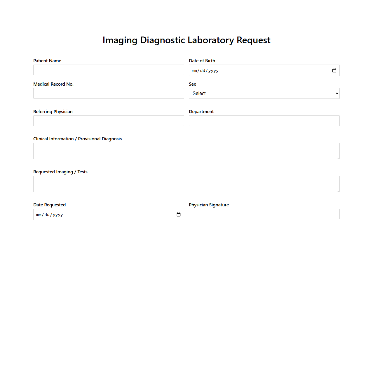 Imaging Diagnostic Laboratory Request Template