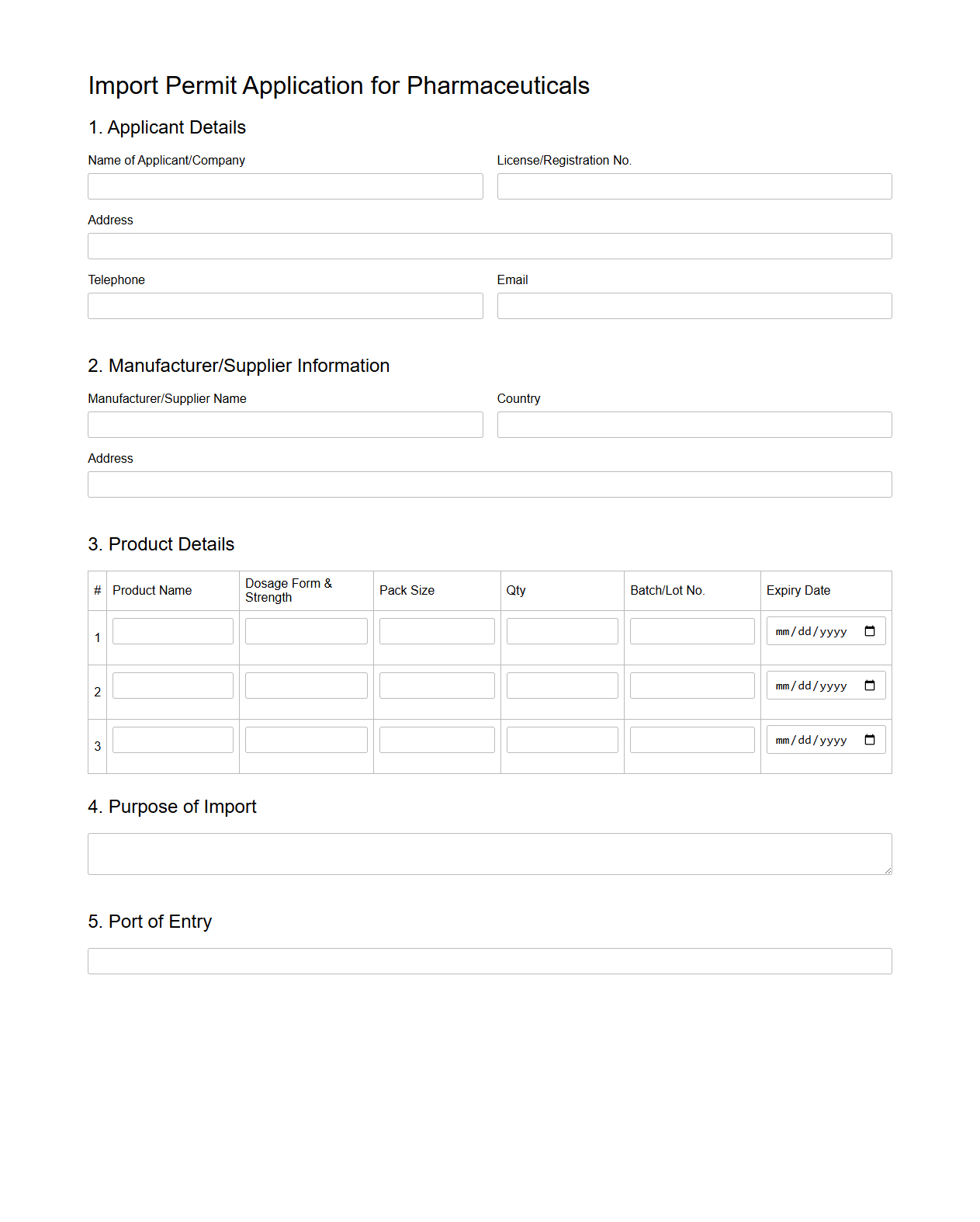 Import Permit Application for Pharmaceuticals