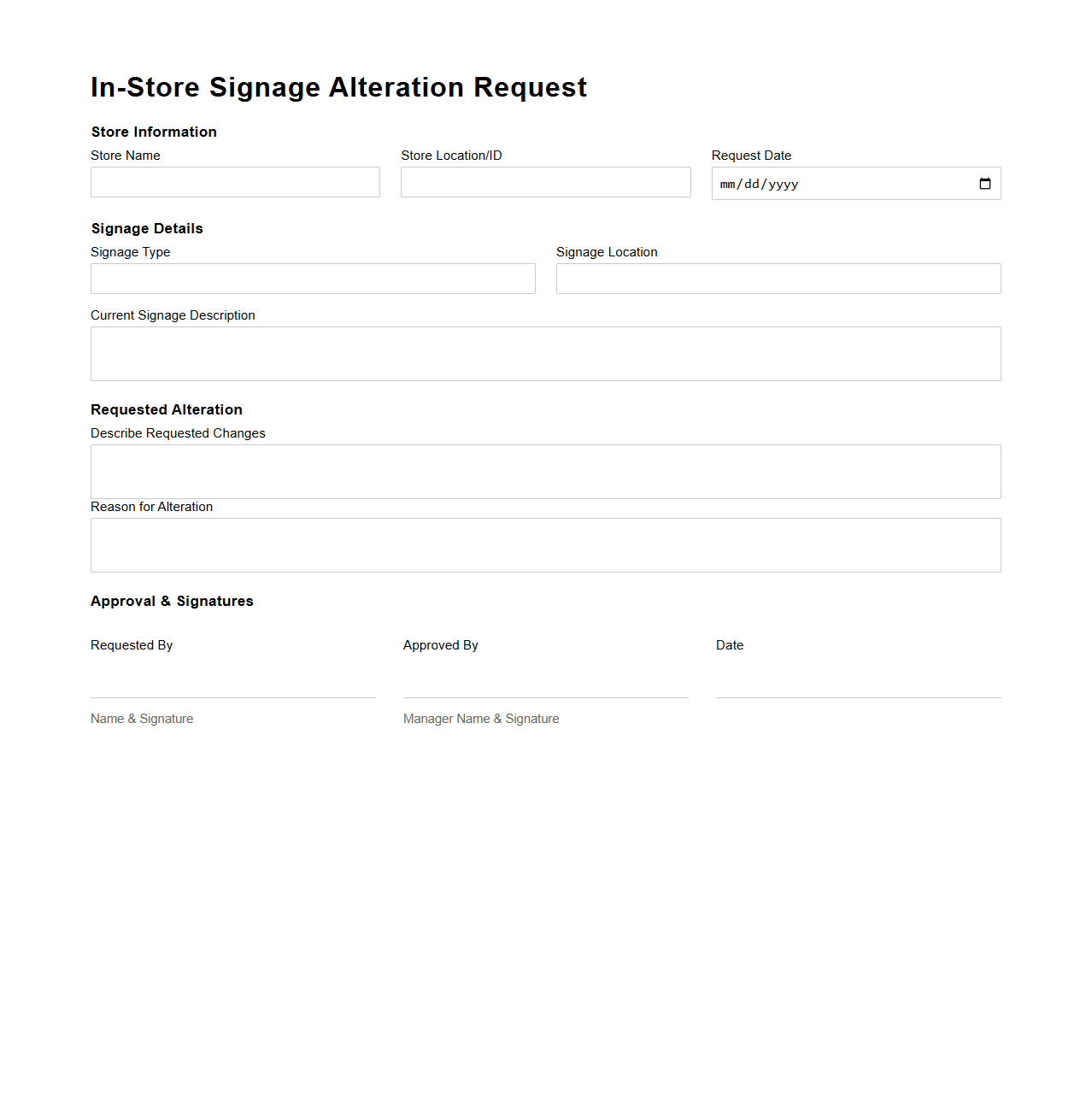 In-Store Signage Alteration Request Sample