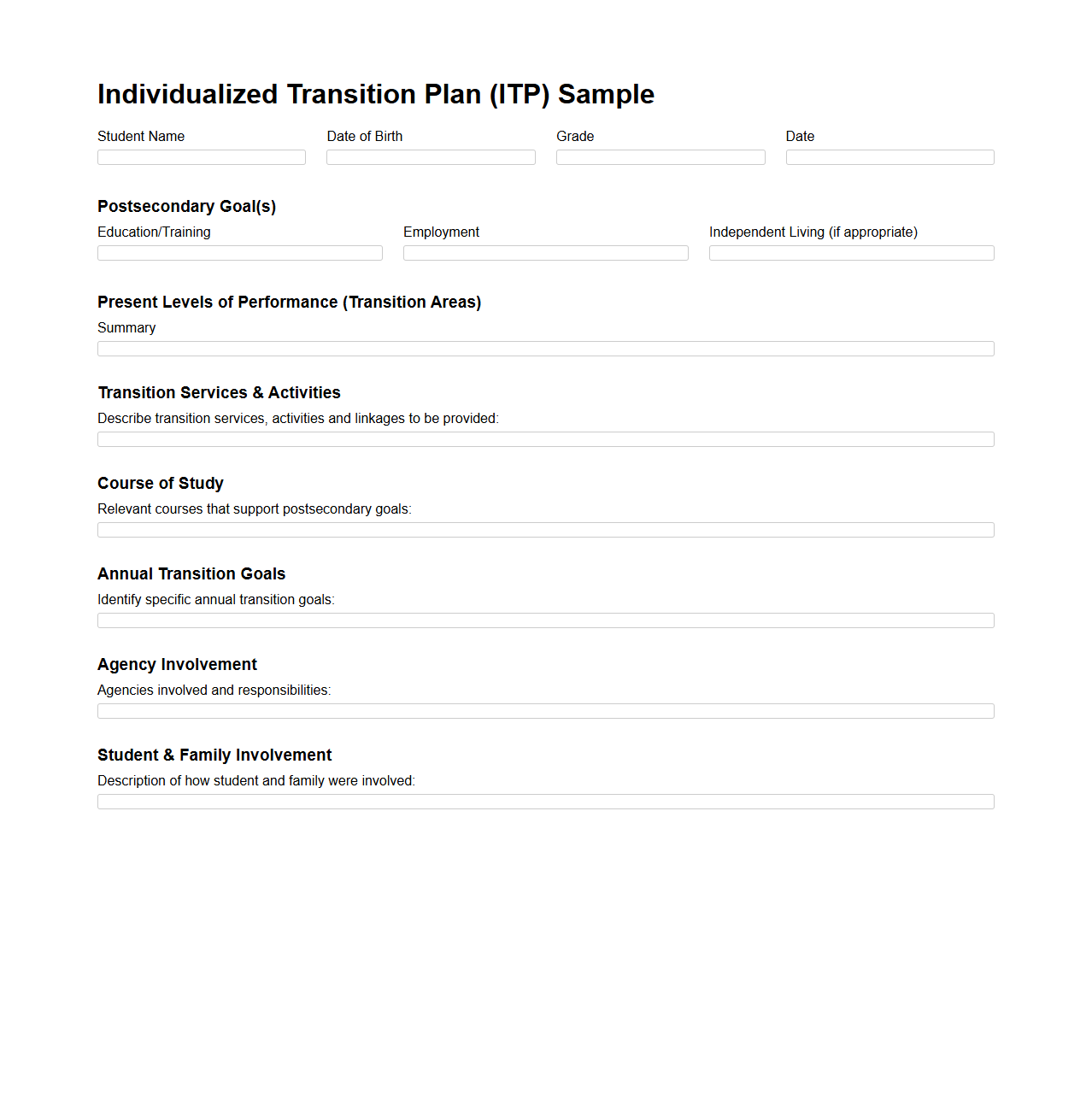 Individualized Transition Plan for Students with Disabilities