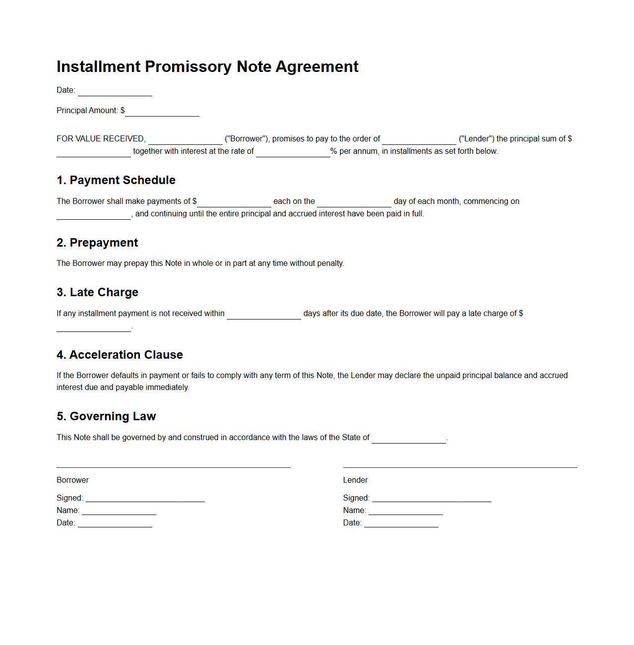 Installment Promissory Note Agreement Example