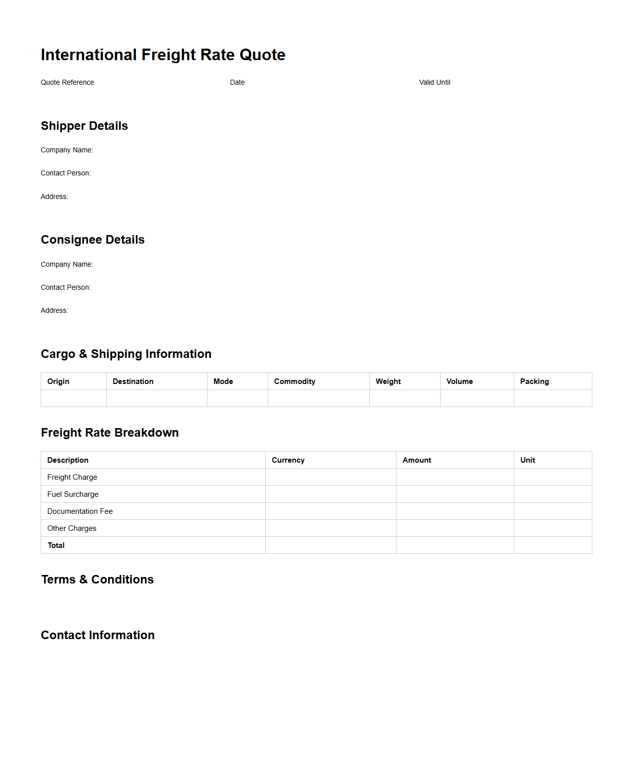 International Freight Rate Quote Sample