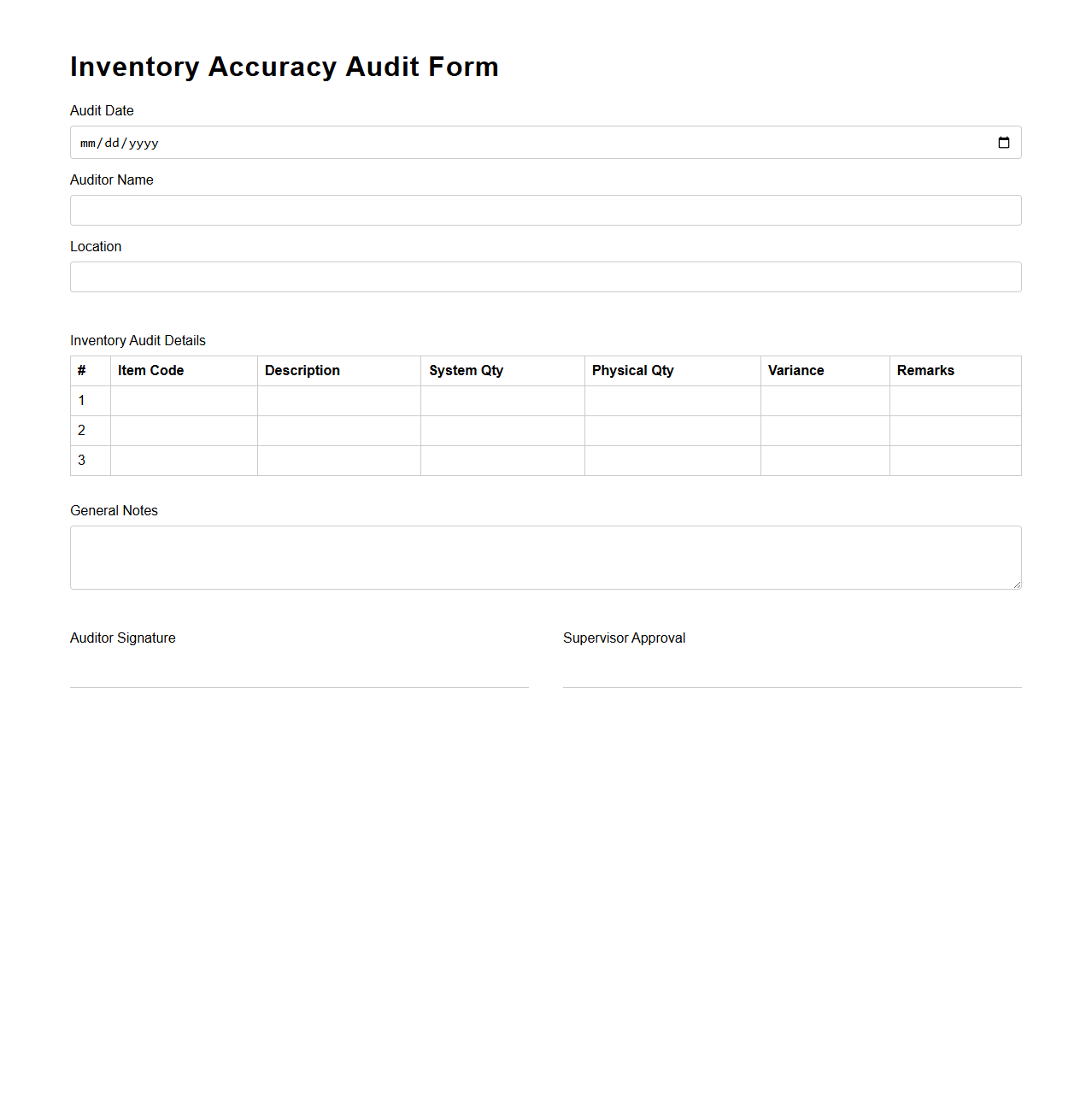 Inventory Accuracy Audit Form