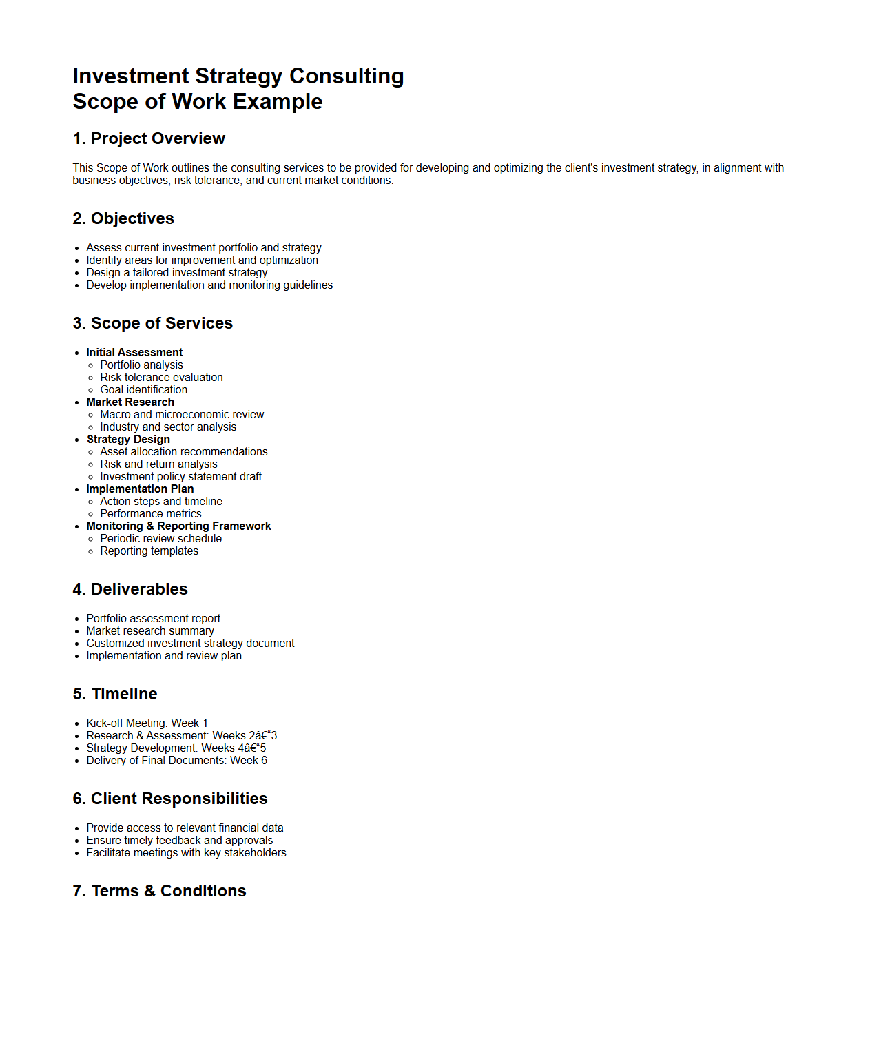Investment Strategy Consulting Scope of Work Example