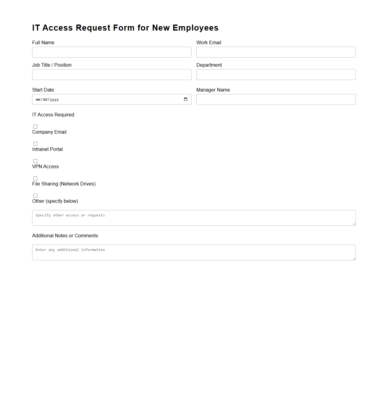 IT Access Request Form for New Employees