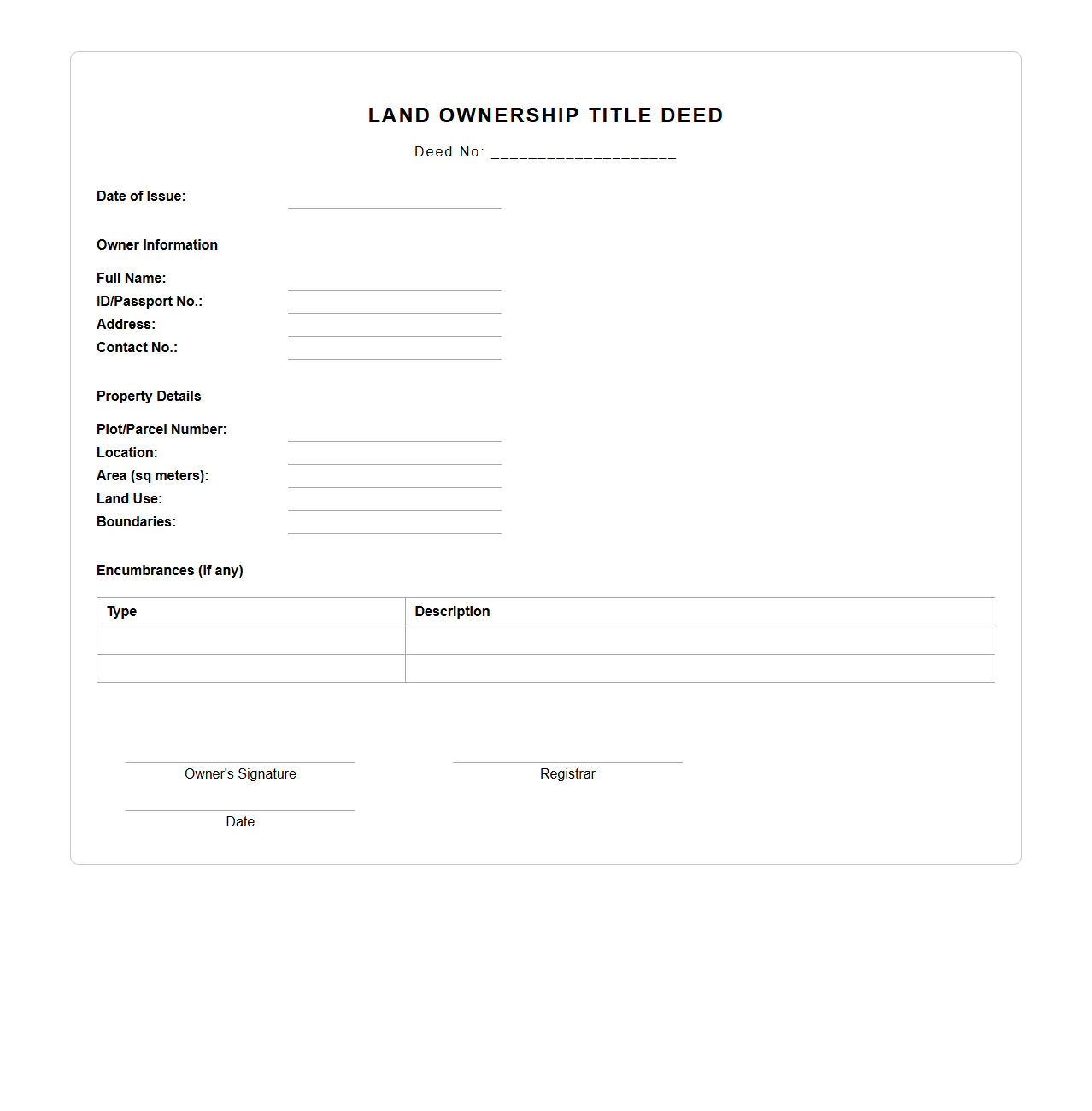 Land Ownership Title Deed Layout