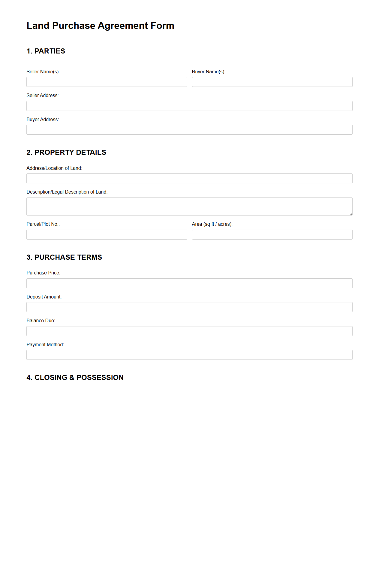 Land Purchase Agreement Form