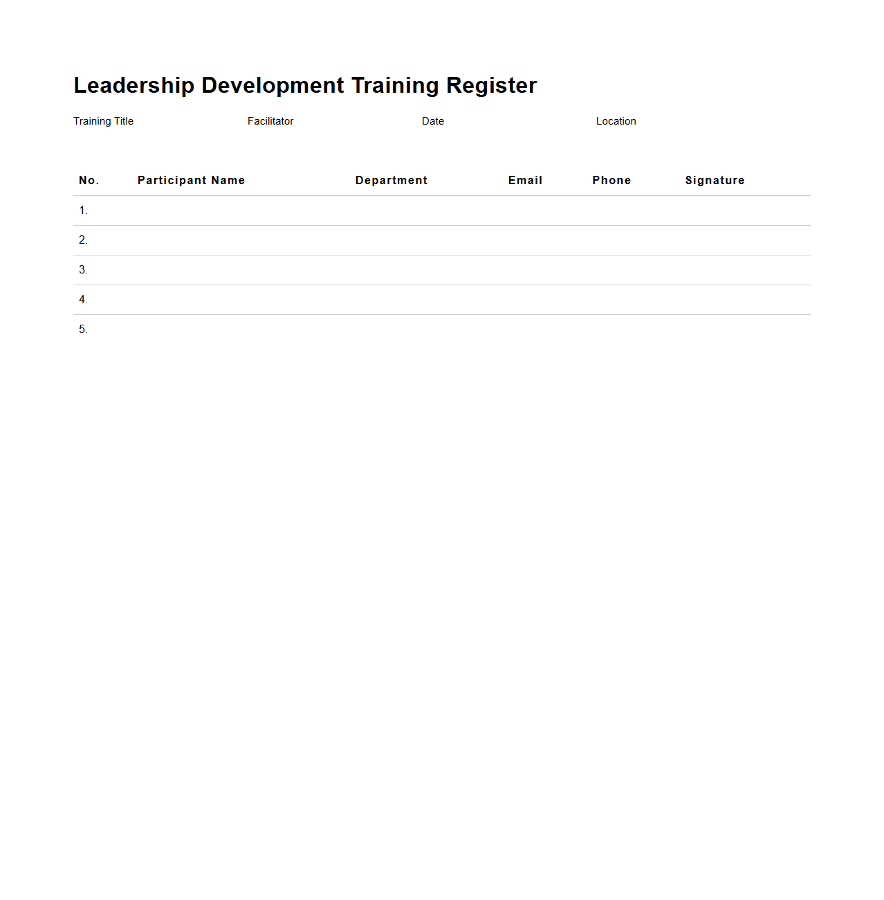 Leadership Development Training Register
