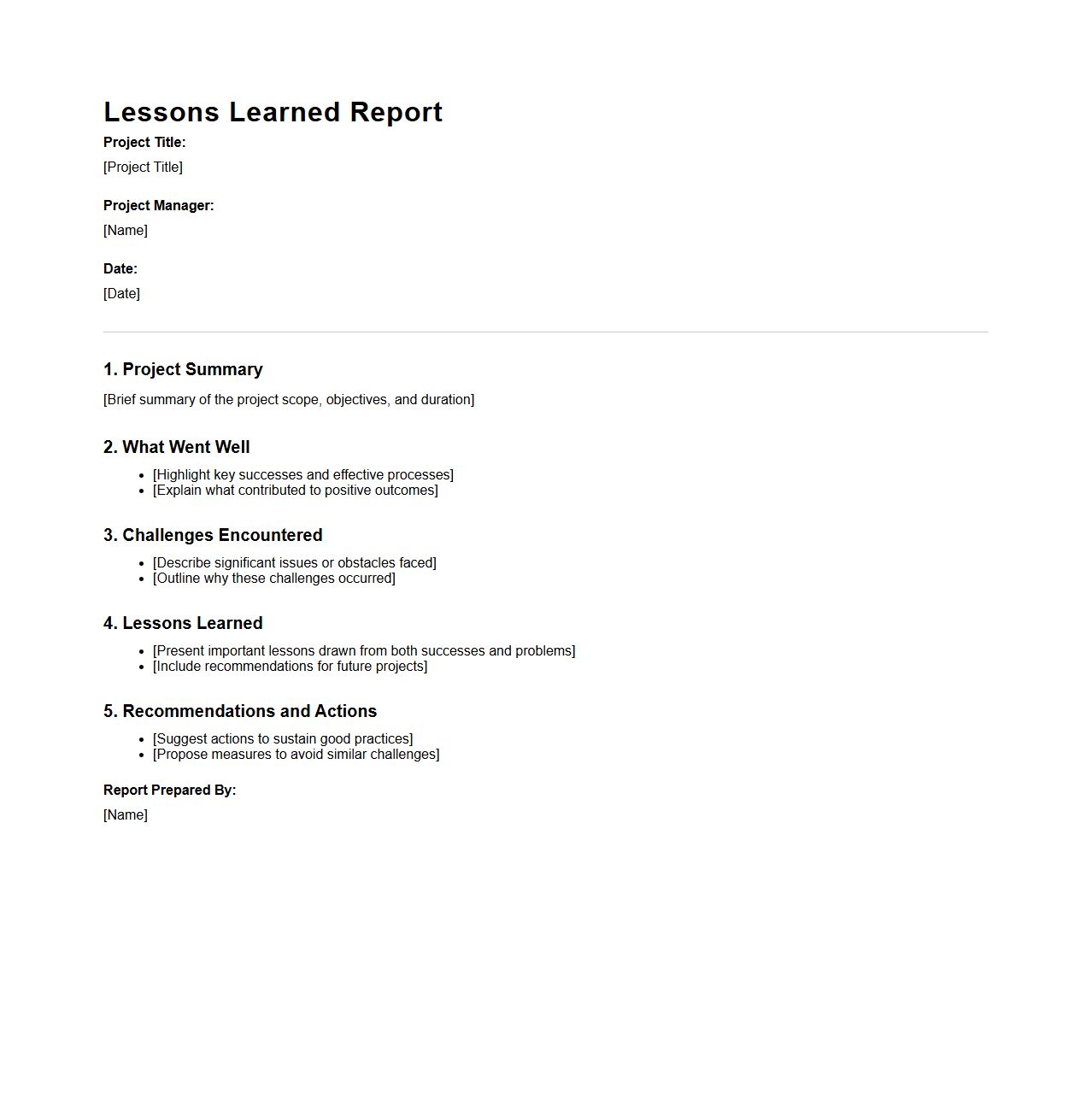 Lessons Learned Report Example
