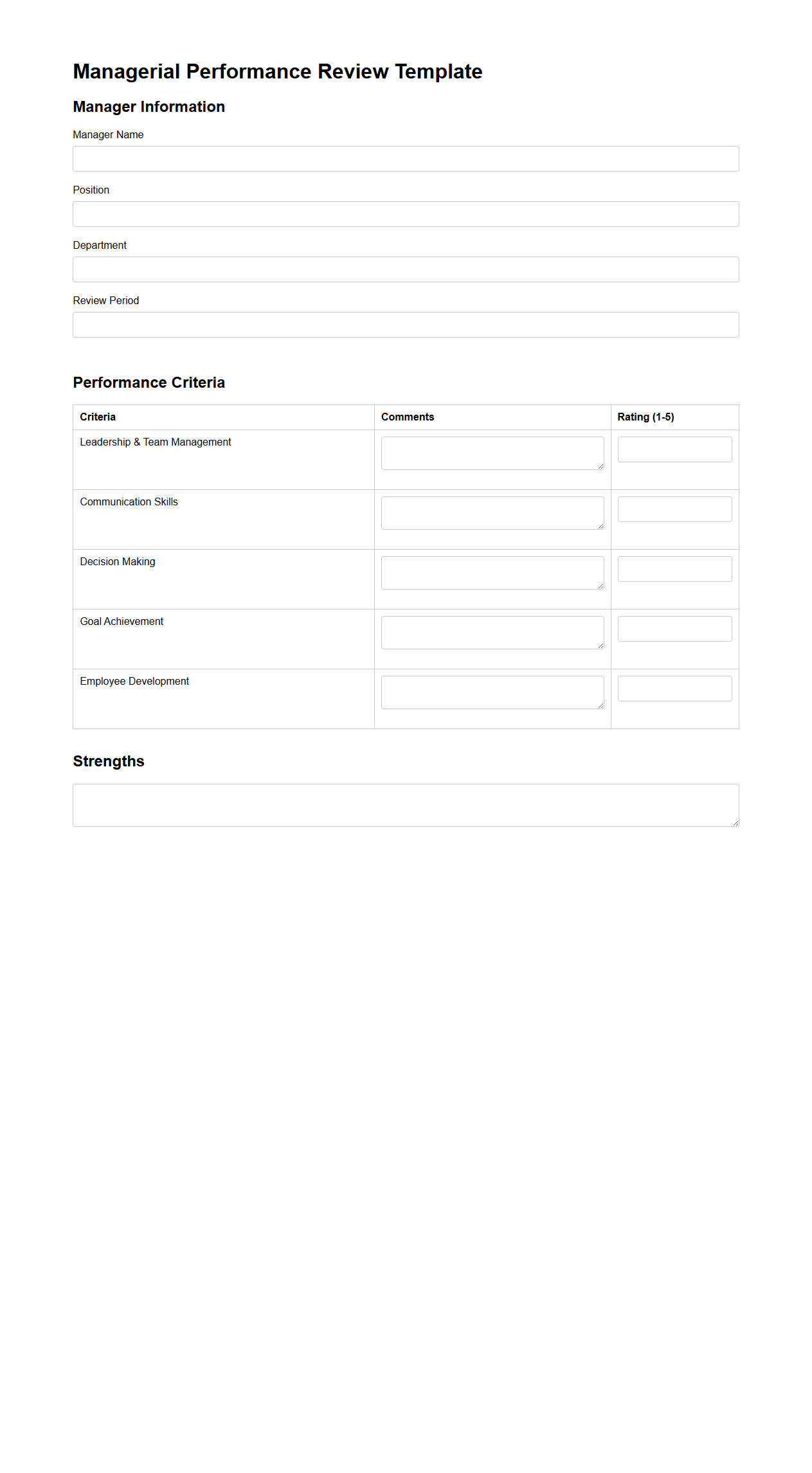 Managerial Performance Review Template