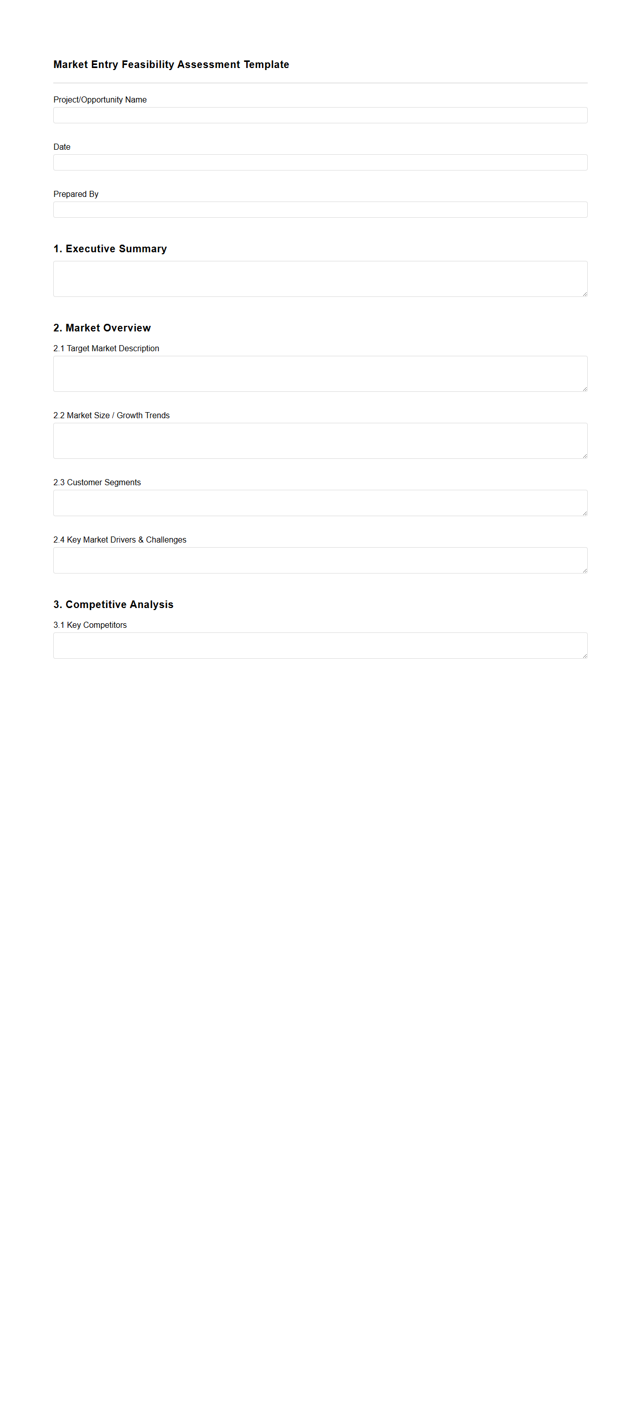 Market Entry Feasibility Assessment Template