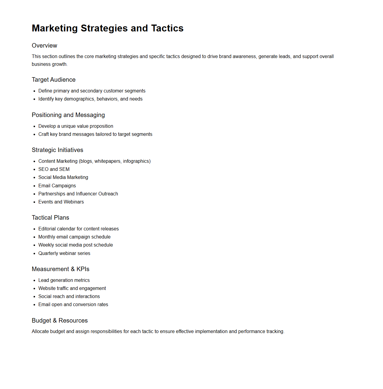 Marketing Strategies and Tactics Section