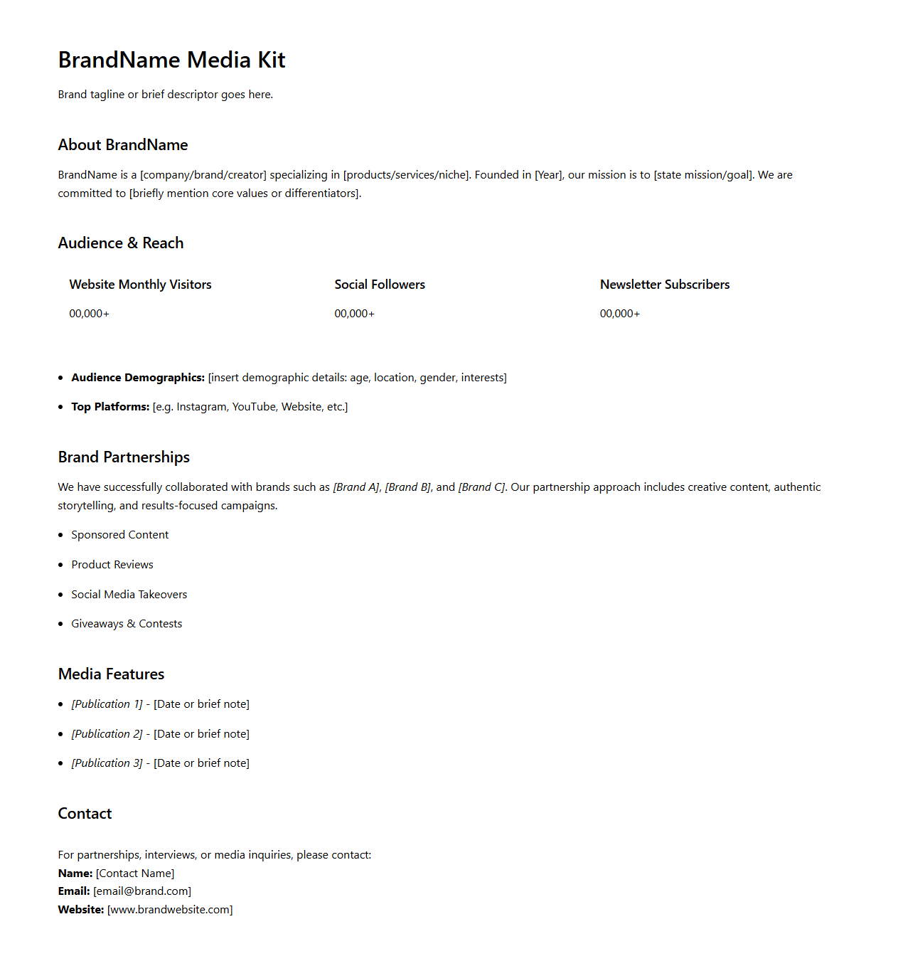 Media Kit Sample for Brand Introduction