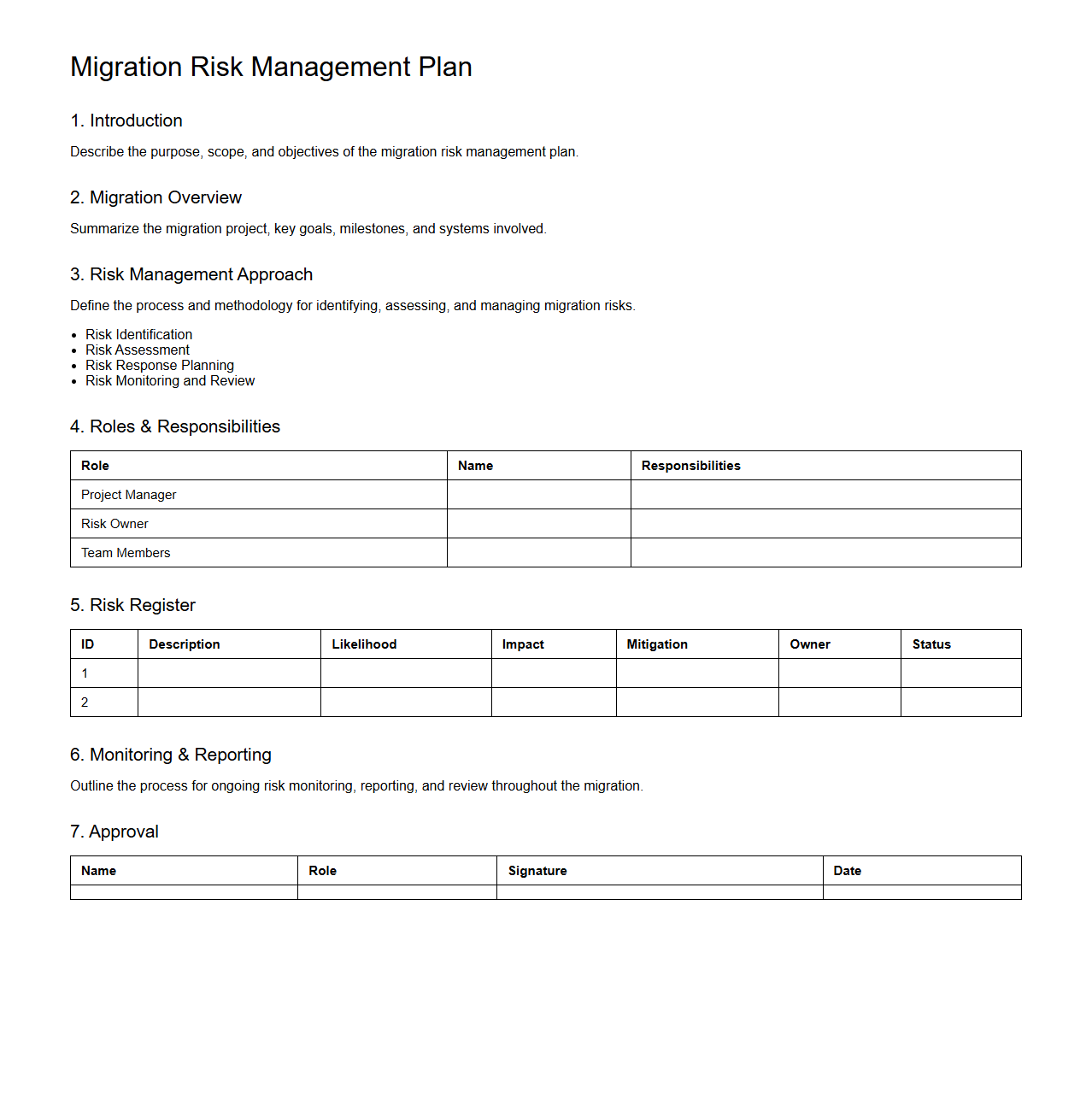 Migration Risk Management Plan