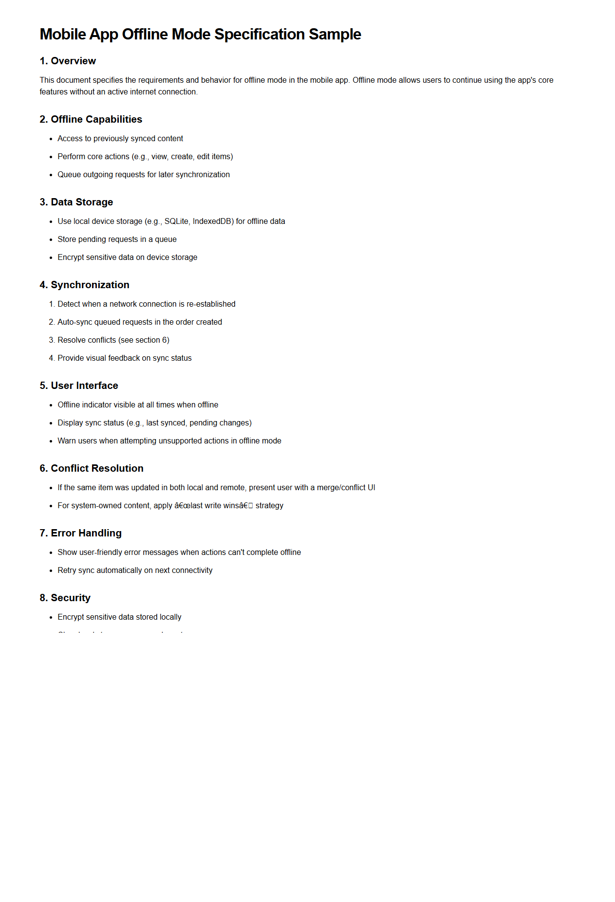 Mobile App Offline Mode Specification Sample