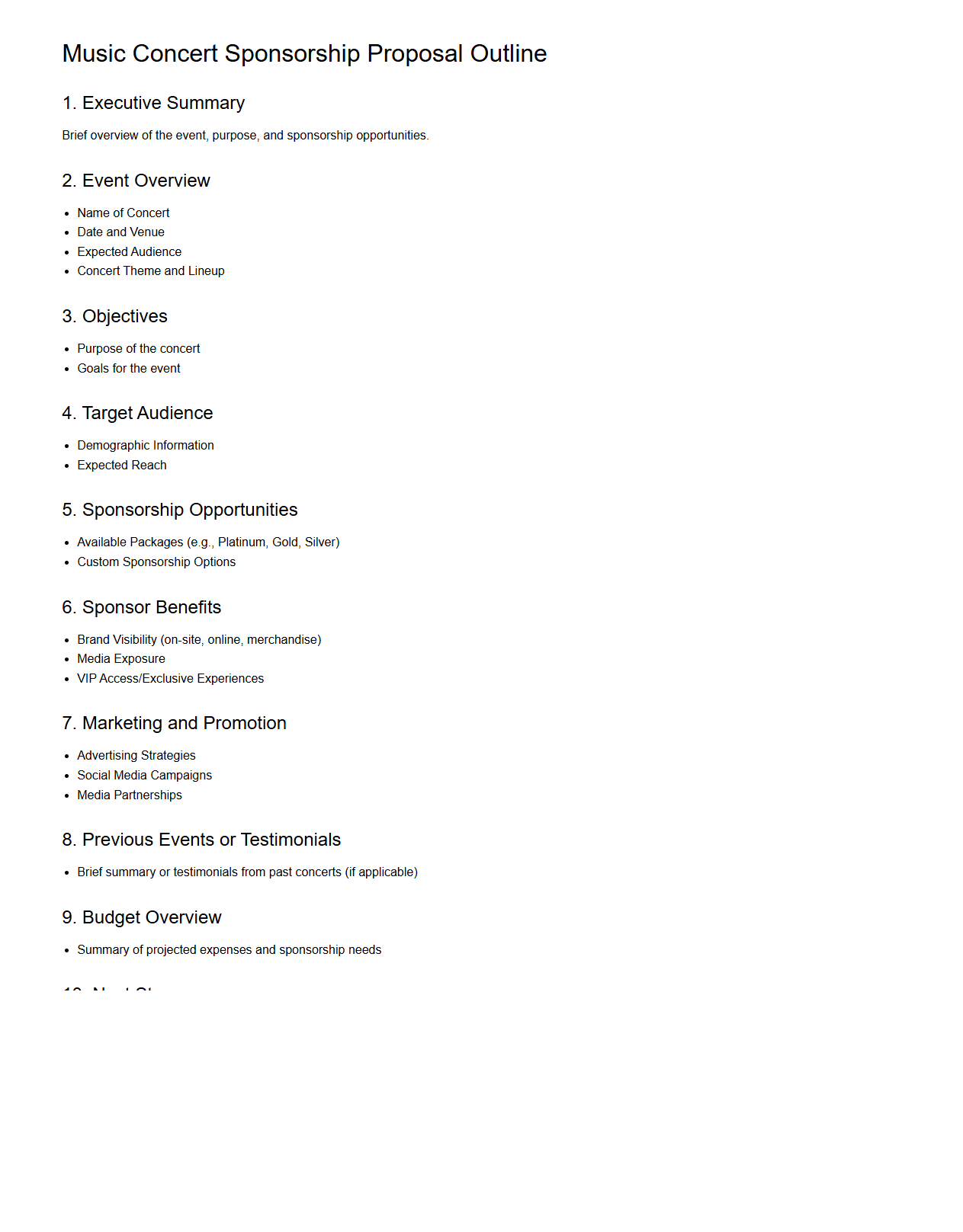 Music Concert Sponsorship Proposal Outline