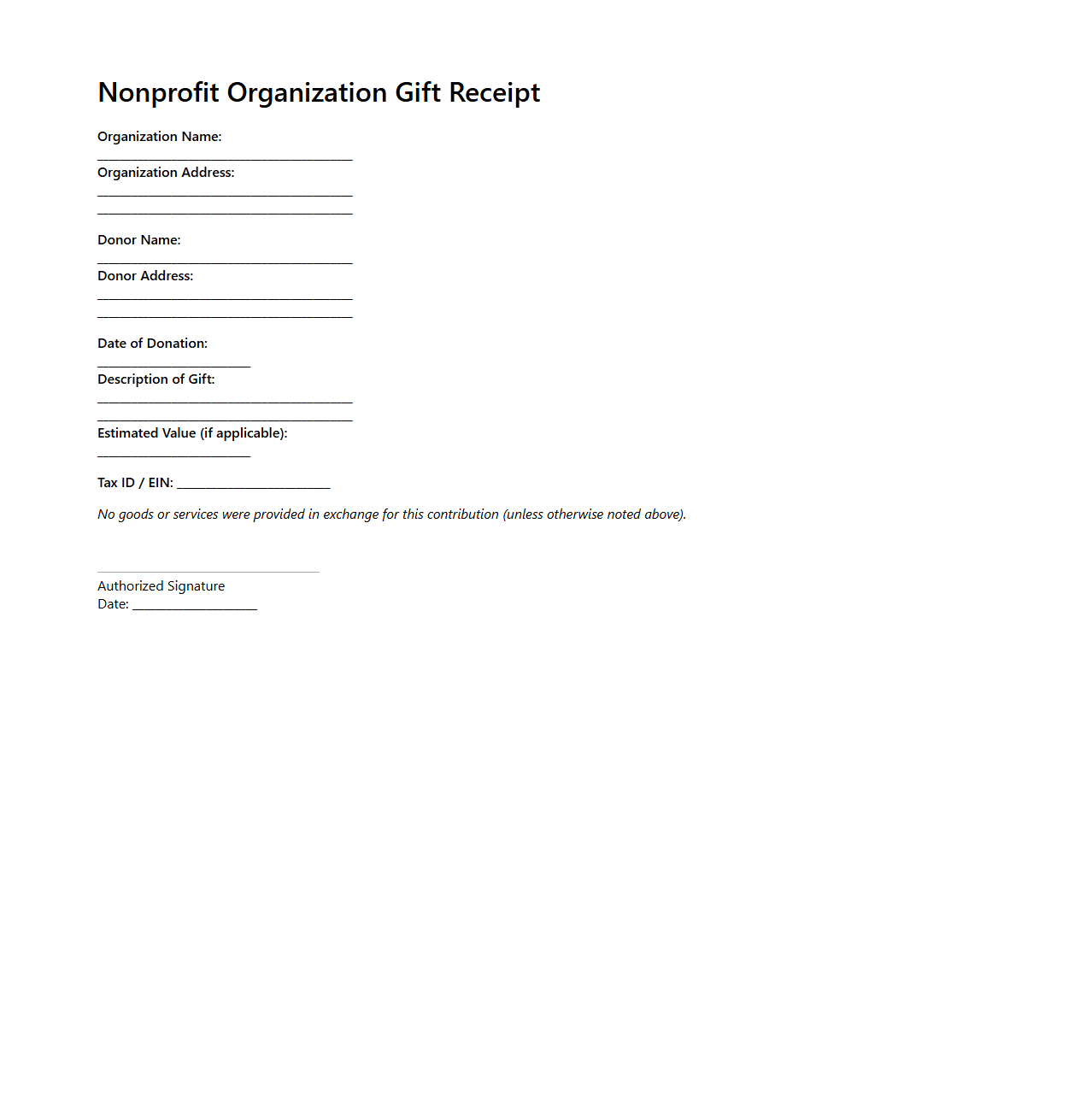 Nonprofit Organization Gift Receipt Sample