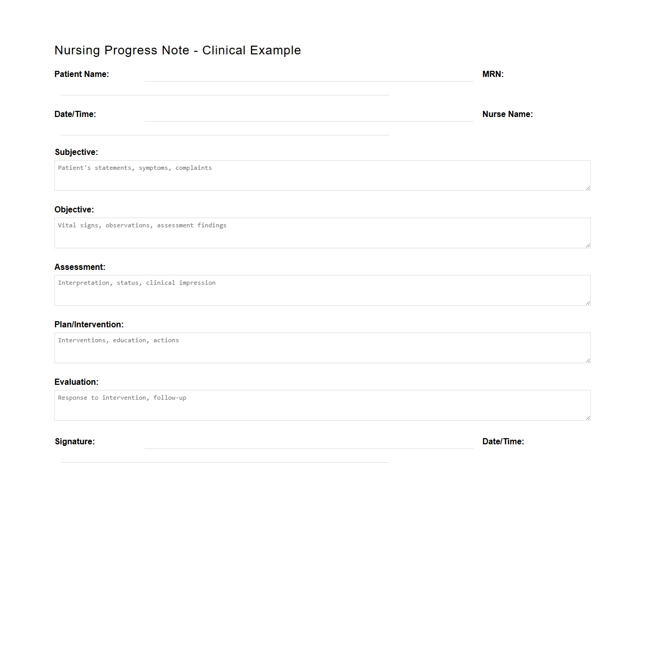 Nursing Progress Note Clinical Example