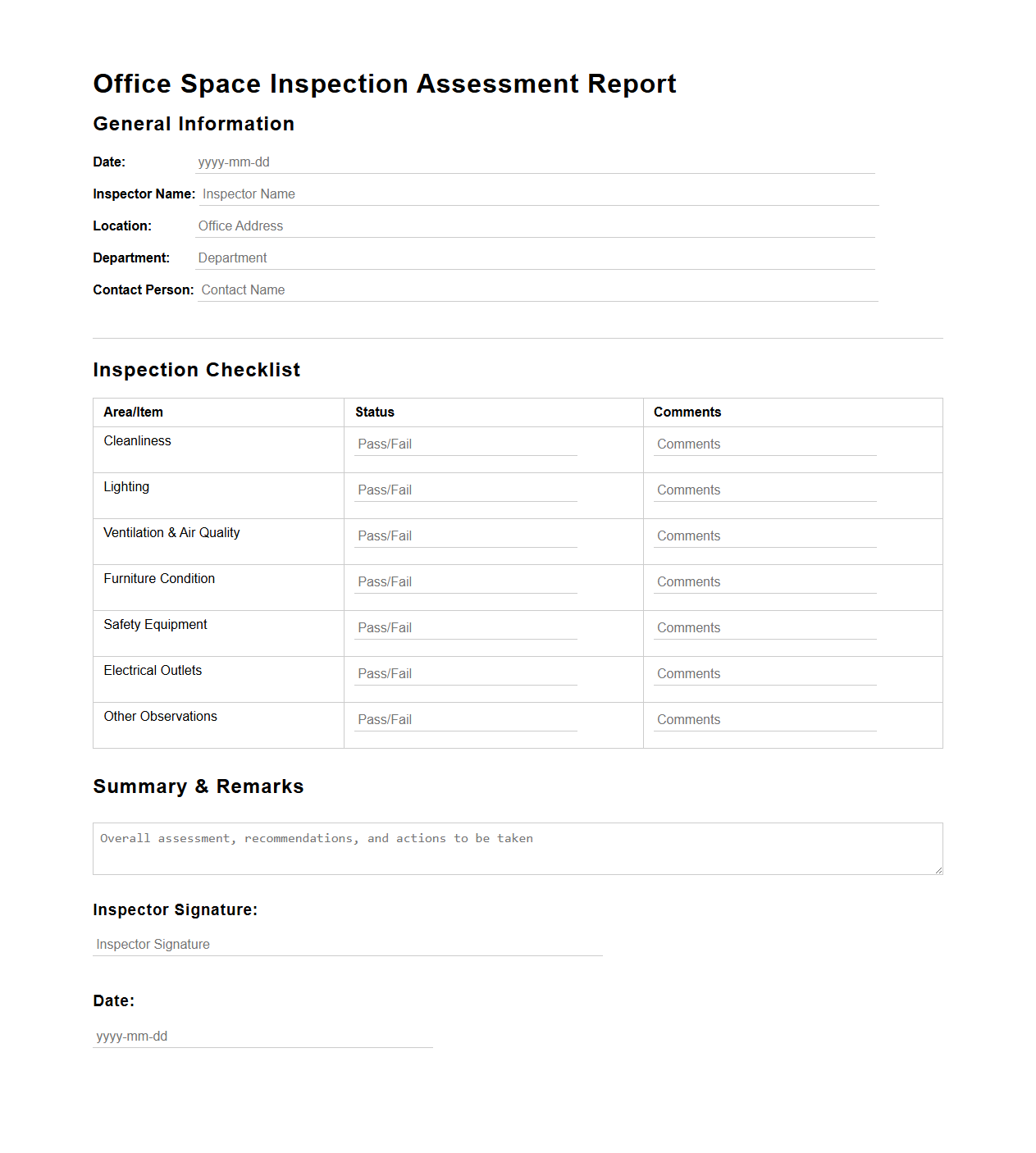 Office Space Inspection Assessment Report