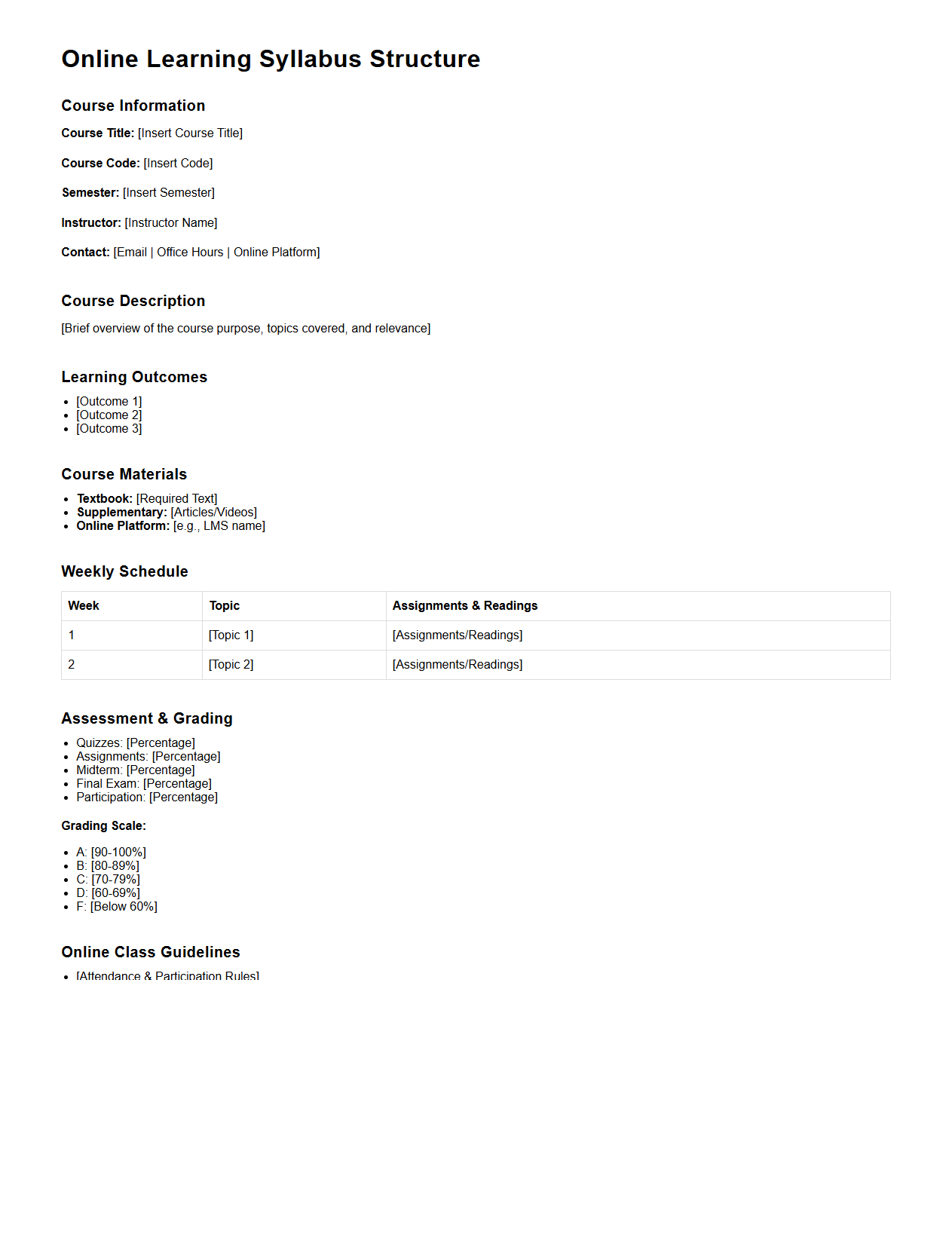 Online Learning Syllabus Structure for Colleges