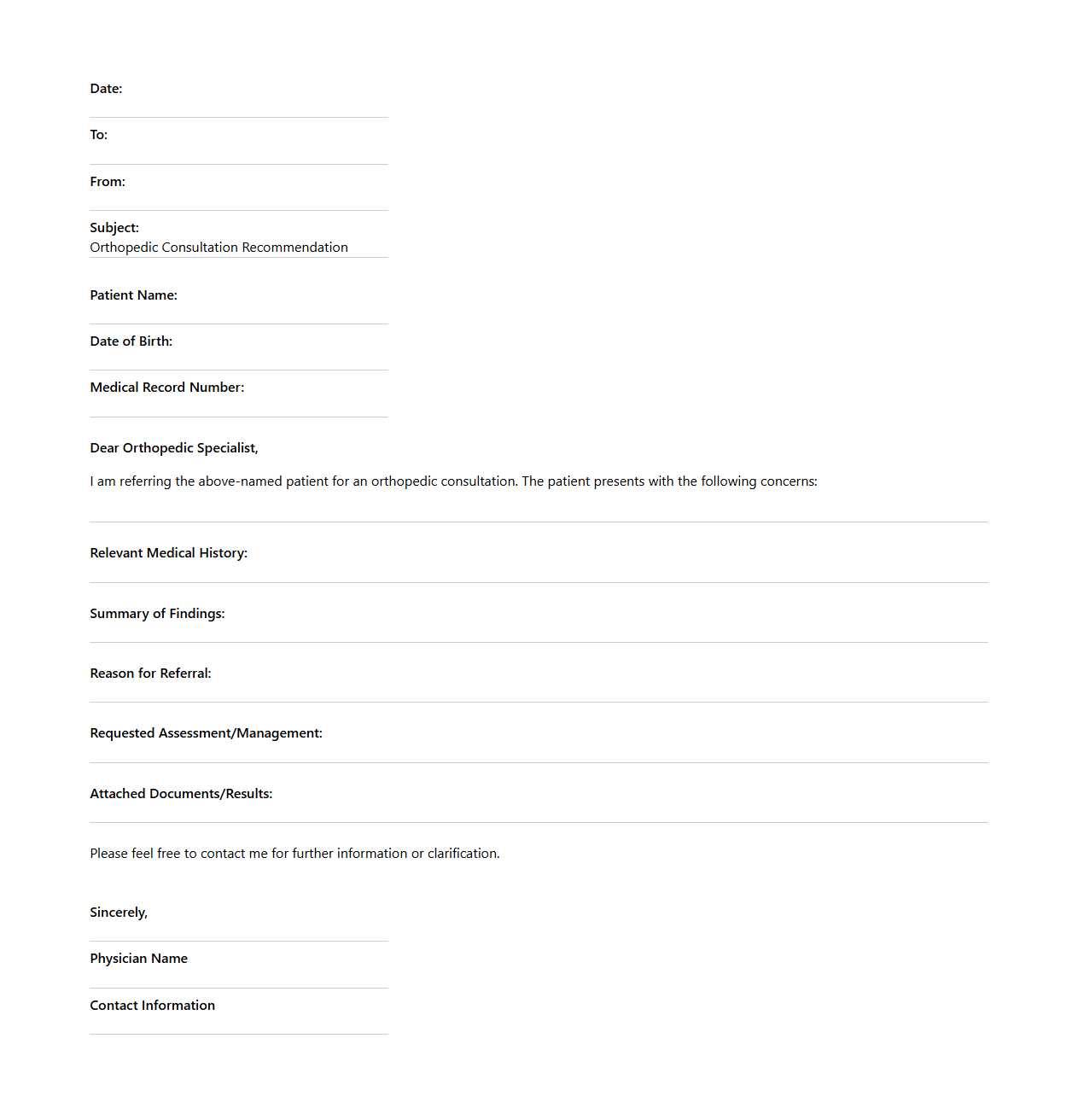 Orthopedic Consultation Recommendation Letter