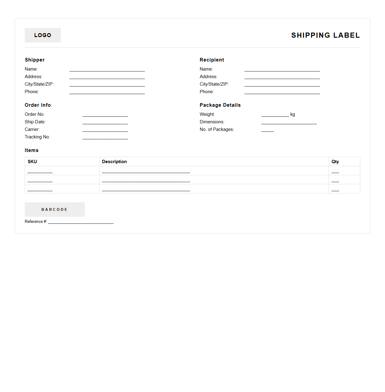 Outbound Logistics Shipping Label Layout for Order Fulfillment