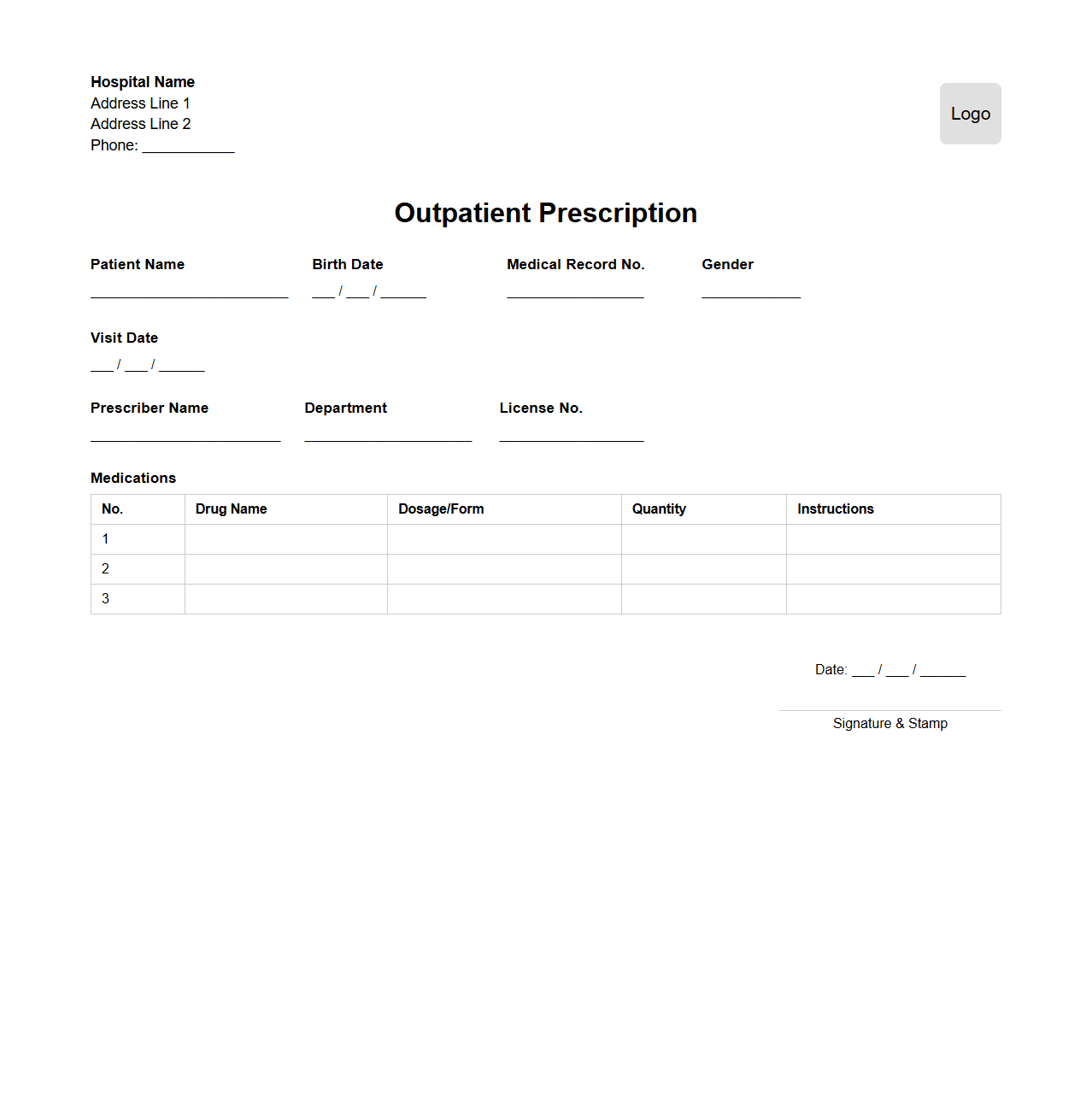 Outpatient Prescription Document Layout