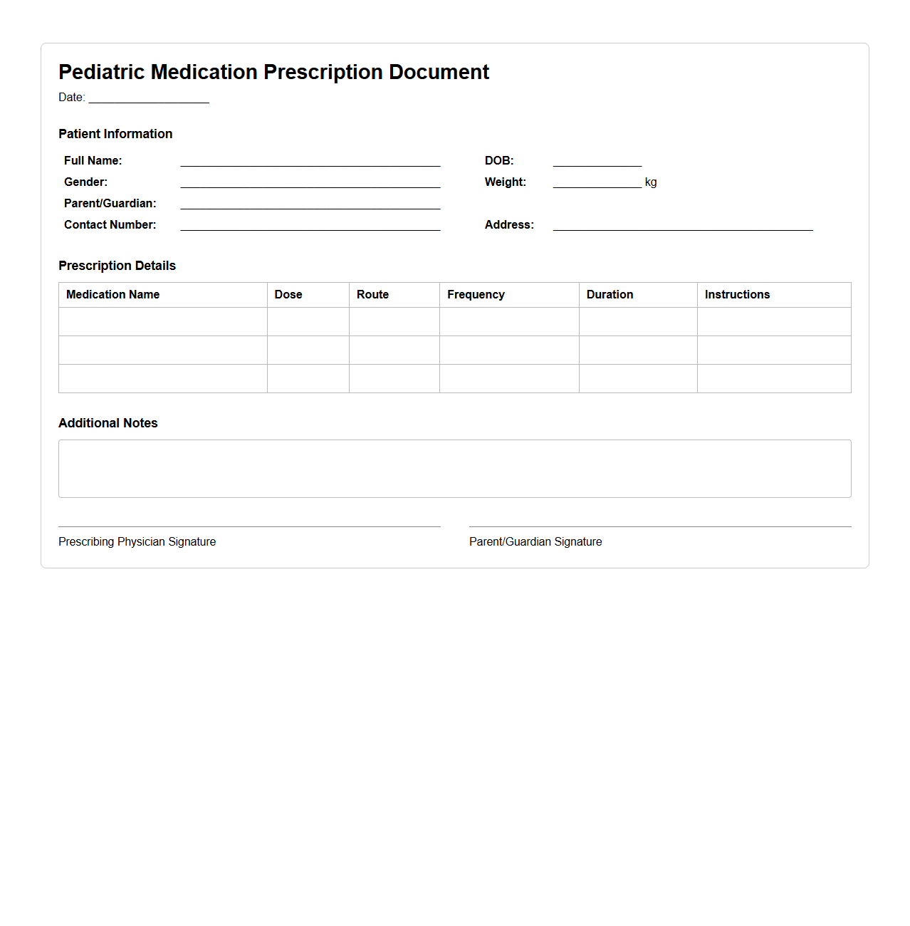 Pediatric Medication Prescription Document Example
