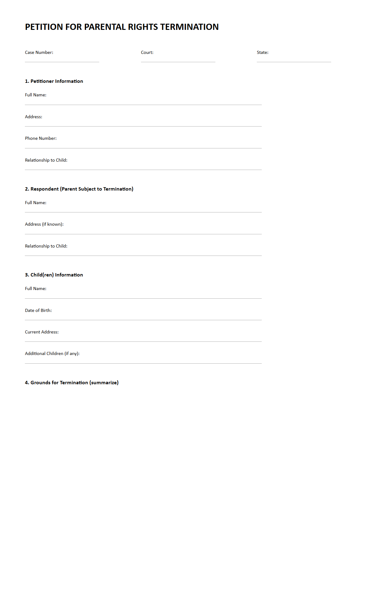 Petition for Parental Rights Termination Template