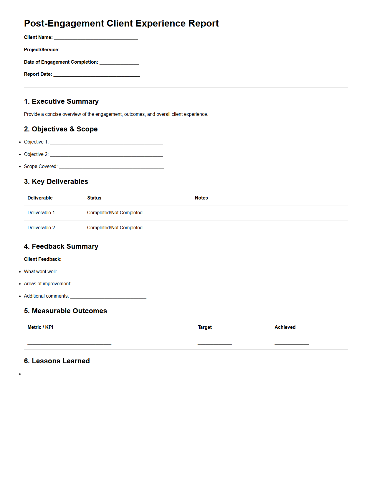 Post-Engagement Client Experience Report Format