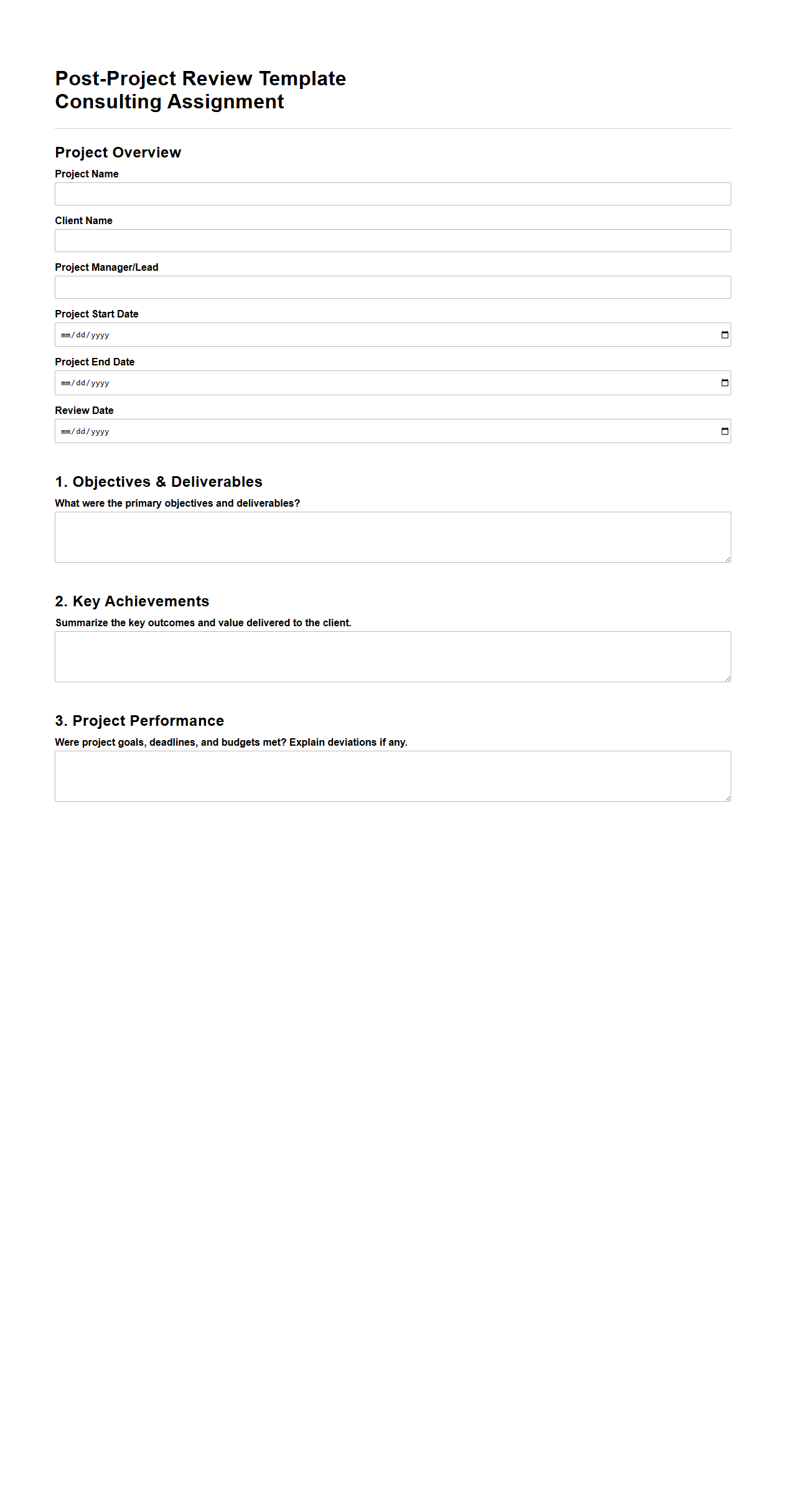 Post-Project Review Template for Consulting Assignments