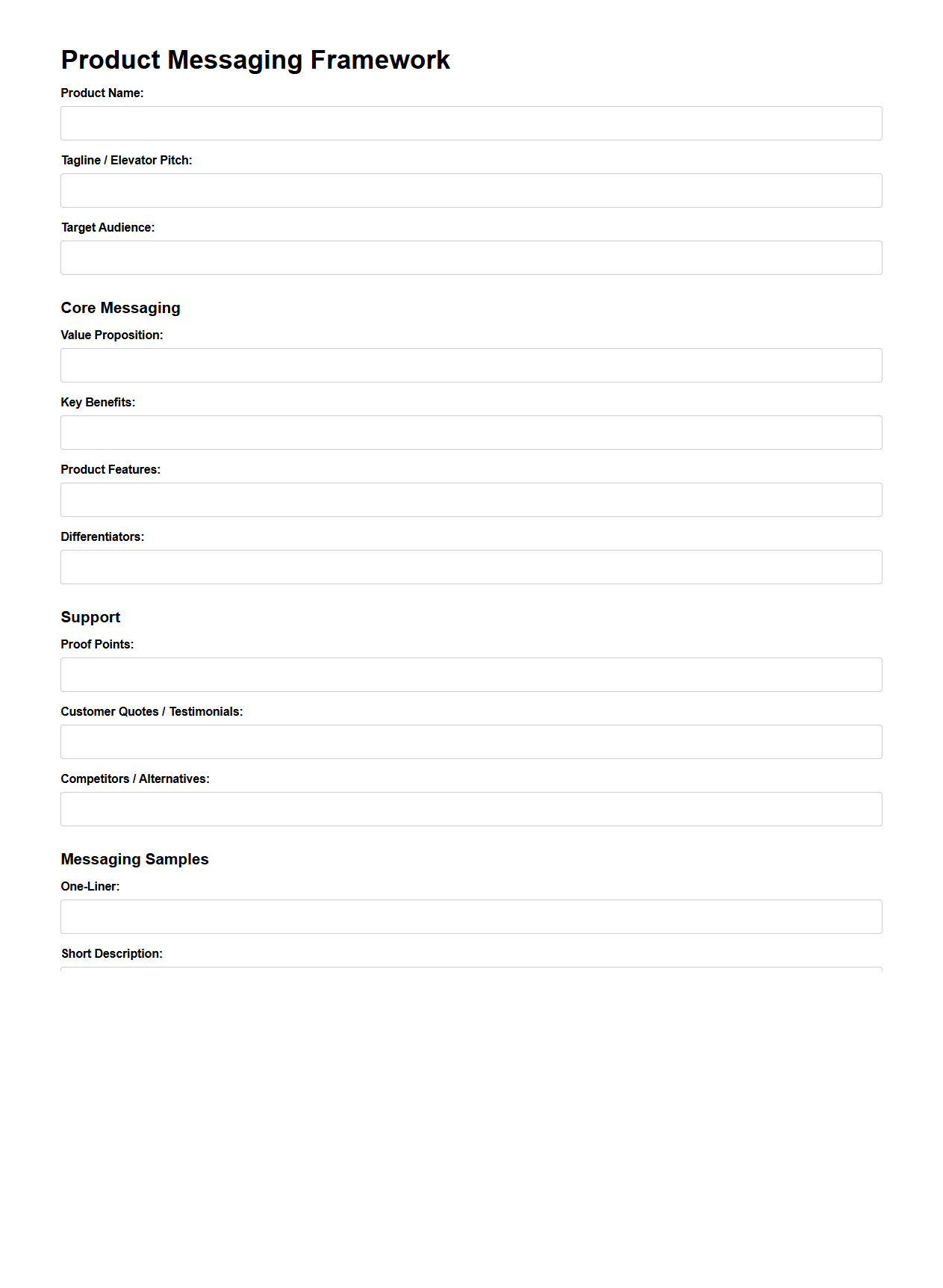 Product Messaging Framework Document
