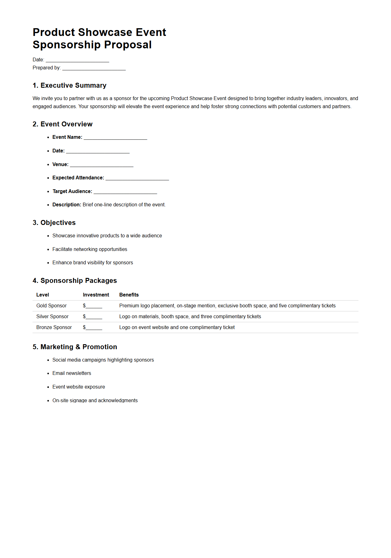 Product Showcase Event Sponsorship Request Proposal