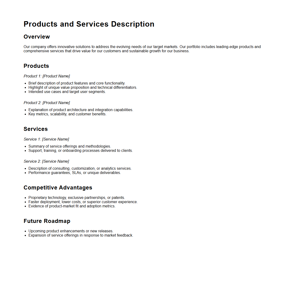 Products and Services Description for VC