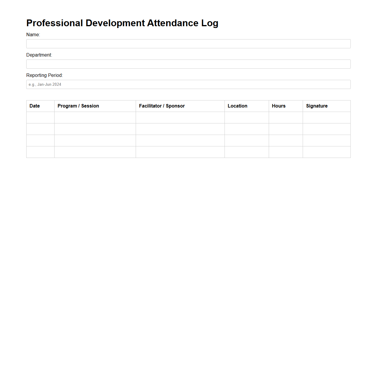 Professional Development Attendance Log Example