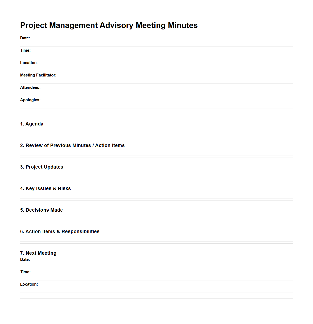 Project Management Advisory Meeting Minutes Outline