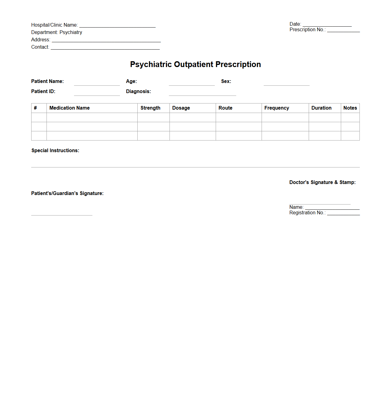 Psychiatric Outpatient Prescription Layout